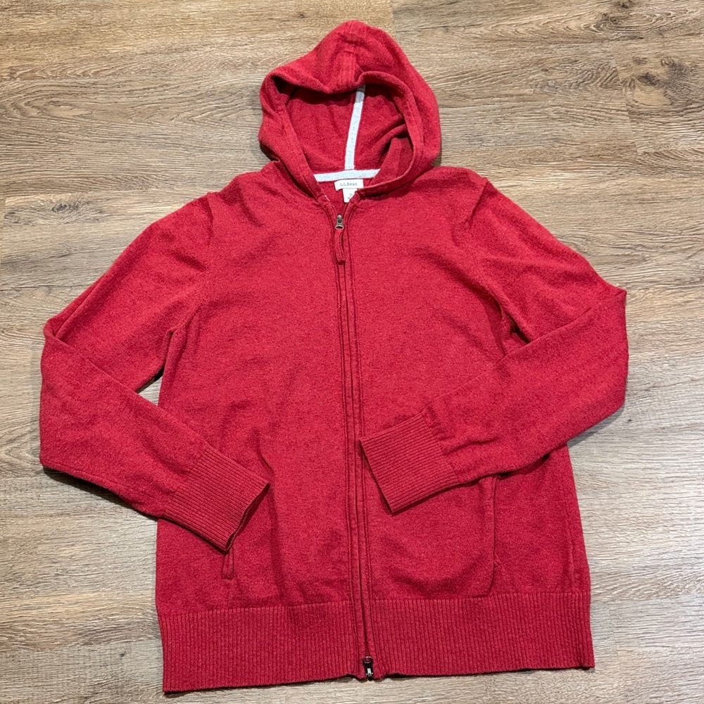 L.L. Bean Zip-Up Cotton/Cashmere Red Sweater Jacket - Picture 2 of 7